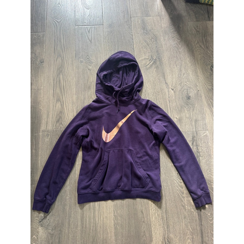 Nike Cowl Neck Hoodie Size Large Purple Rose Gold Swoosh Fleece Pullover Exc